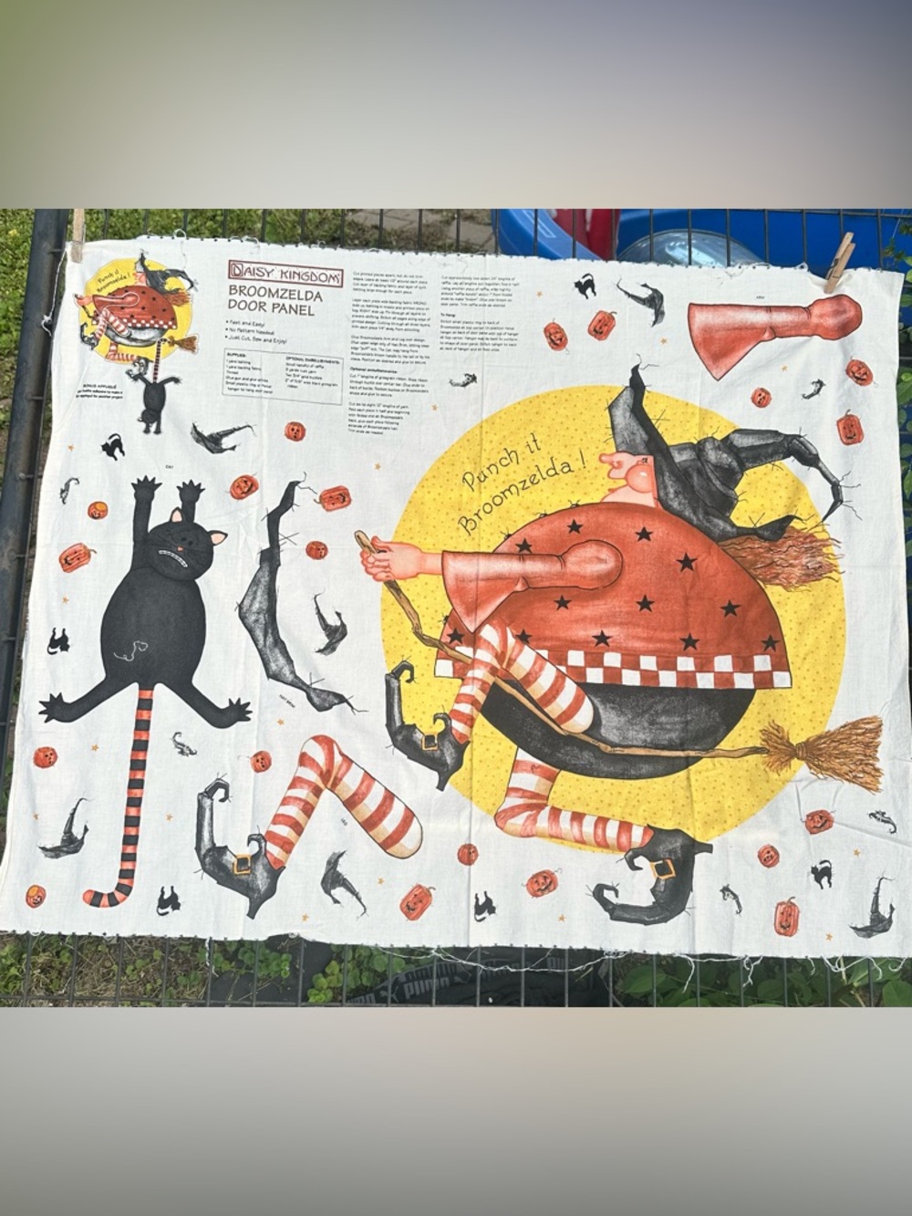 1997 Daisy kingdom broomzilla witch fabric door panel Halloween decor